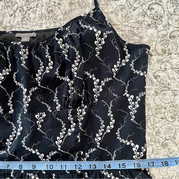 Ann Taylor Navy/White Lined Cotton Midi Dress Gathered Waist Feminine Classy - Picture 7 of 12